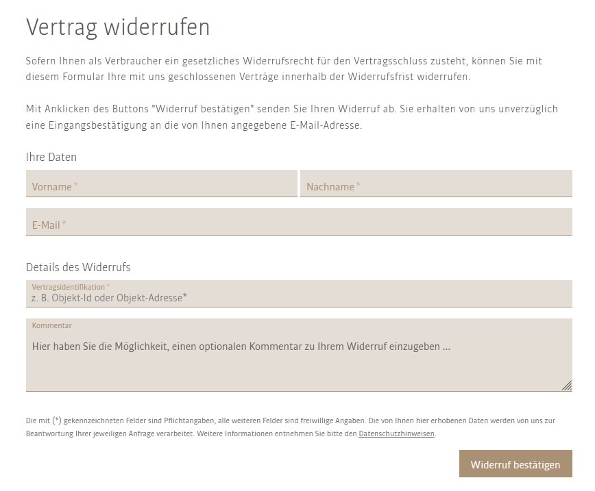 Vertrag widerrufen